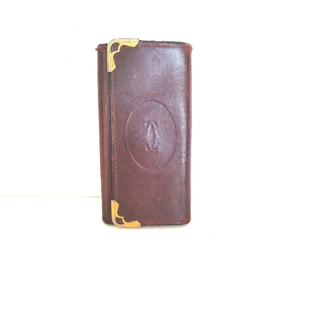 Cartier Key‎ Hooks Holder Case Wallet Red Bordeaux Burgundy Small Logo Leather